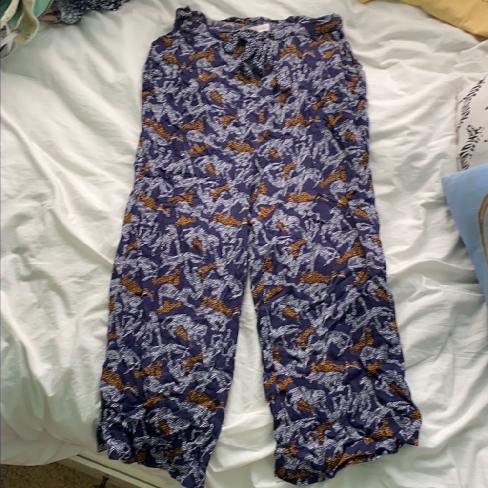 Tiger Print Flowy Front Tie Cropped Pants